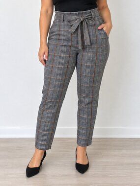 Indero Plaid Paperbag Waist Tie Pants Women’s L/XL